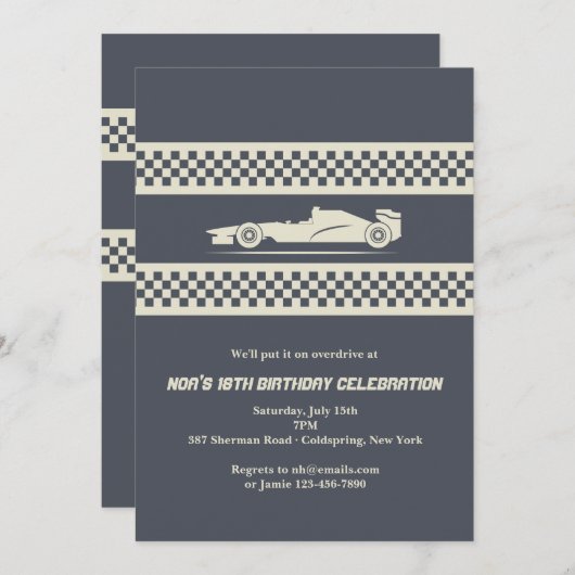Race Car Uitnodiging (Voorkant / Achterkant)