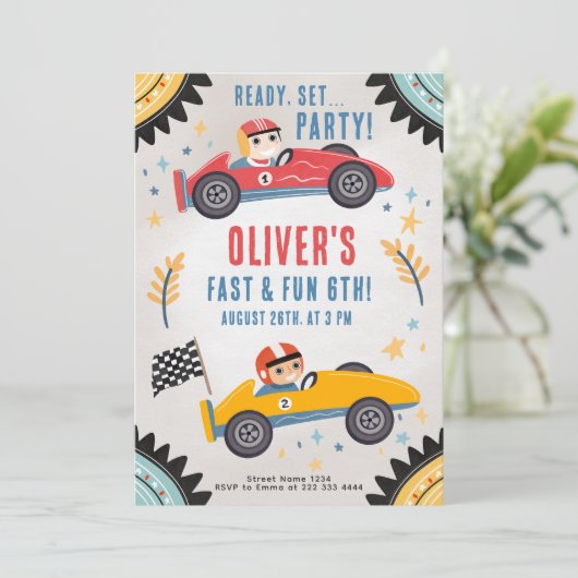 Race Car Verjaardag Bash Kaart (Staand voorkant)