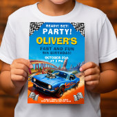 Race Car Verjaardag, Blue Muscle Car Party Kaart