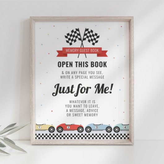 Race Car Verjaardag Guest Book Sign Poster
