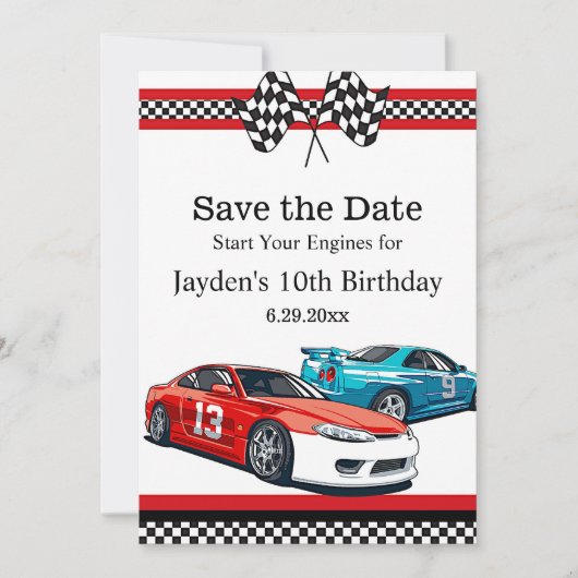 Race Car Verjaardag, Save the Date (Voorkant)