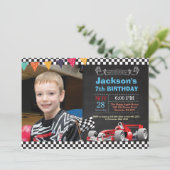 Race Car Verjaardag Uitnodiging. Verjaardagsfeestj Kaart (Staand voorkant)