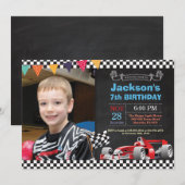 Race Car Verjaardag Uitnodiging. Verjaardagsfeestj Kaart (Voorkant / Achterkant)