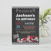 Race Car Verjaardag Uitnodiging. Verjaardagsfeestj Kaart (Staand voorkant)
