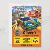 Race Car Verjaardag vieren met foto Feestdagenkaart (Voorkant)