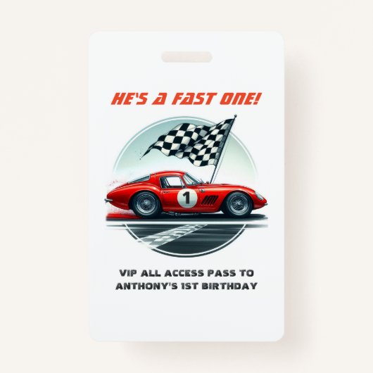 Race Car Verjaardag VIP Pit Crew Pass Badge (Voorkant)