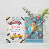 Race Car Verjaardagsfeest, Kinder Racing Theme Kaart (Staand voorkant)