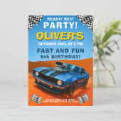 Race Car Verjaardagsfeest met Blue Hot Rod Kaart (Staand voorkant)