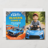 Race Car Verjaardagsfeest met foto Kaart (Voorkant)