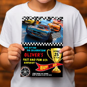 Race Car Verjaardagsfeest met Trofee & Vlaggen Kaart