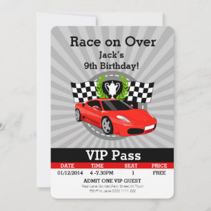 Race Car VIP Pass Verjaardagsuitnodiging! Kaart