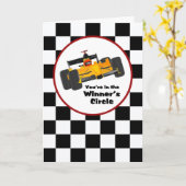 Race Car Winner's Circle Verjaardag Kaart (Gele Bloem)