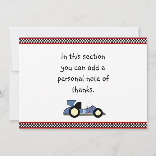 Race Cars Baby shower/BirthdayInvitations Kaart (Achterkant)