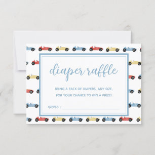 Race Cars Blue Boy Baby shower Diaper Raffle Card Kaart
