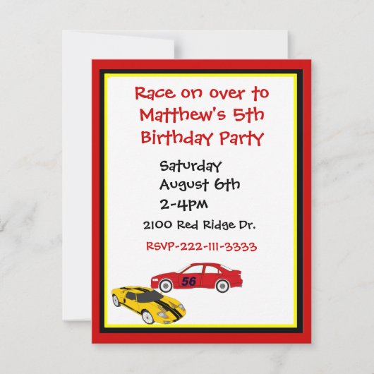 Race Cars Boy's Birthday Uitnodiging (Voorkant)