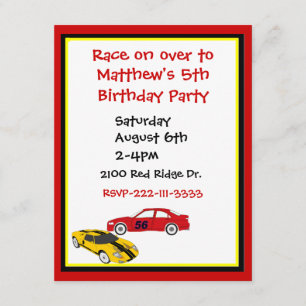 Race Cars Boy's Birthday Uitnodiging