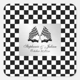 Race Cars Checker-vlag Vierkante Sticker