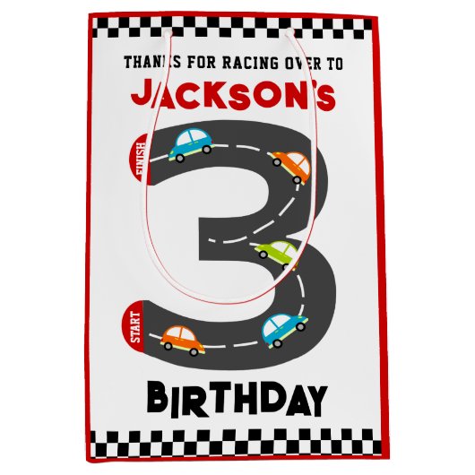 Race Cars Derde verjaardag Kinder partij Medium Cadeauzakje (Voorkant)