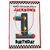 Race Cars First Birthday Kinder Party Medium Cadeauzakje (Voorkant)