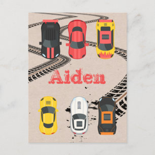 Race Cars met bandenmerken, gepersonaliseerd Briefkaart