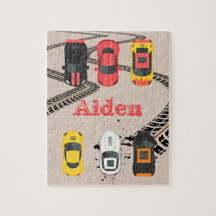 Race Cars met bandenmerken, gepersonaliseerd Legpuzzel
