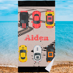 Race Cars met bandenmerken, gepersonaliseerd Strandlaken