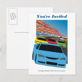 Race Cars Party Invitation Briefkaart - Bewerkbaar (Voorkant / Achterkant)