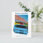 Race Cars Party Invitation Briefkaart - Bewerkbaar (Staand voorkant)