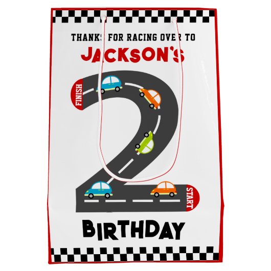 Race Cars Second Birthday Kinder Party Medium Cadeauzakje (Achterkant)