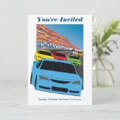 Race Cars Verjaardagsfeest Uitnodiging - Bewerkbaa (Staand voorkant)