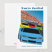 Race Cars Verjaardagsfeest Uitnodiging - Bewerkbaa (Voorkant / Achterkant)