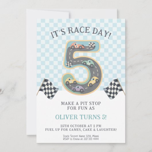 Race Day Fifth Birthday Kaart (Voorkant)