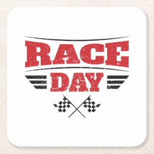 Race Day Gecontkered Flag Car Racing Kartonnen Onderzetters