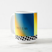 Race Day met zwarte en witte rand Koffiemok (Voorkant links)