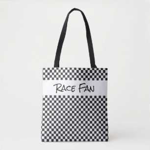 Race Fan Checkered Flag Black White Sportauto's Tote Bag