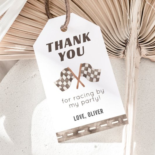 Race Flags Verjaardagsfeest Label, Race Car Dank u Cadeaulabel