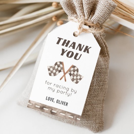 Race Flags Verjaardagsfeest Label, Race Car Dank u Cadeaulabel