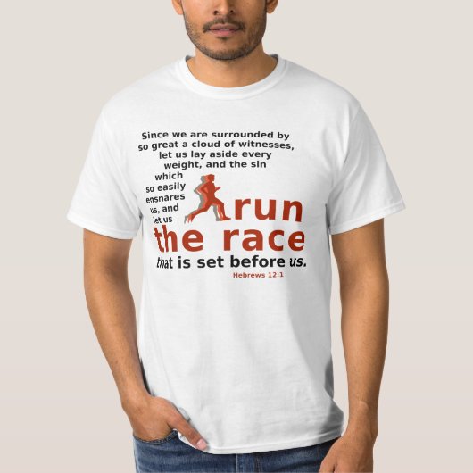 Race Hebrews 12:1 t-shirt uitvoeren (Voorkant)