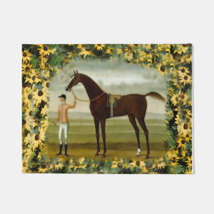 Race horse and jockey black eyed susan bloemen mat