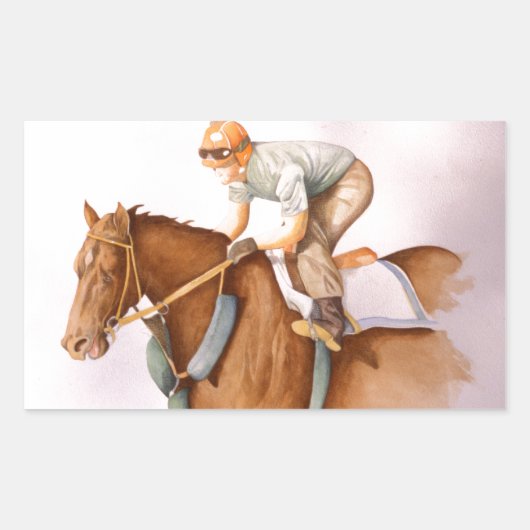 Race Horse en Jockey Rechthoekige Sticker (Voorkant)