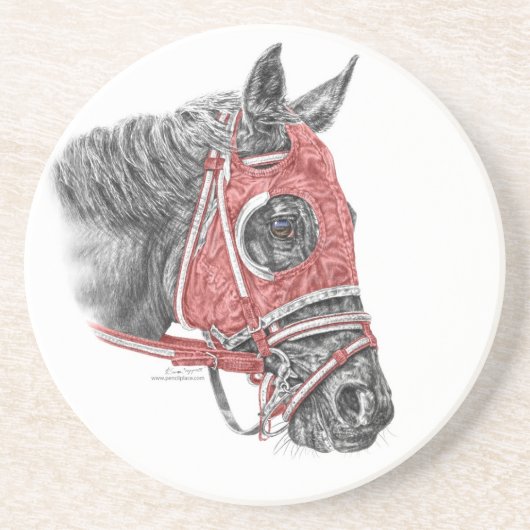 Race Horse Portrait Silks Zandsteen Onderzetter (Voorkant)