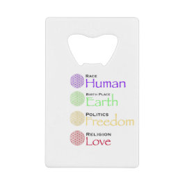 Race: Menselijke geboorteplaats: Grondpolitiek: vr Creditkaart Flessenopener