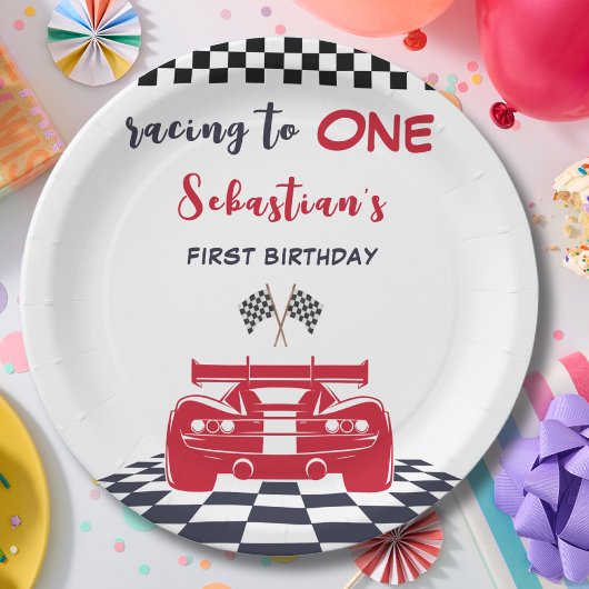 Race naar de eerste verjaardag van de kinderen papieren bordje