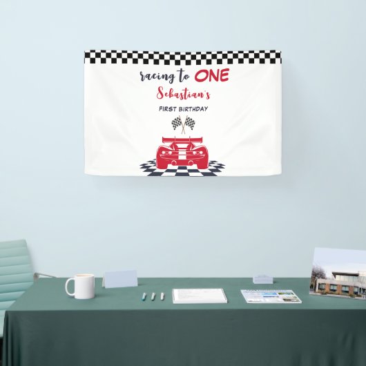 Race naar de eerste verjaardag van de kinderen spandoek (Beurs)