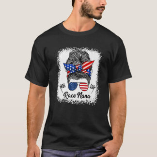 Race Nana Messy Bun USA Flag Glasses 4th of July G T-shirt