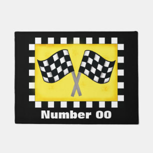 Race Number Checkered Flag Personalized Black Deurmat