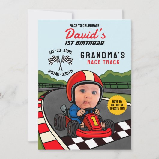 Race om te vieren! Aangepaste 1e verjaardag Kaart (Voorkant)