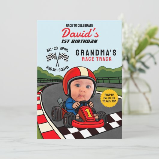 Race om te vieren! Aangepaste 1e verjaardag Kaart (Staand voorkant)