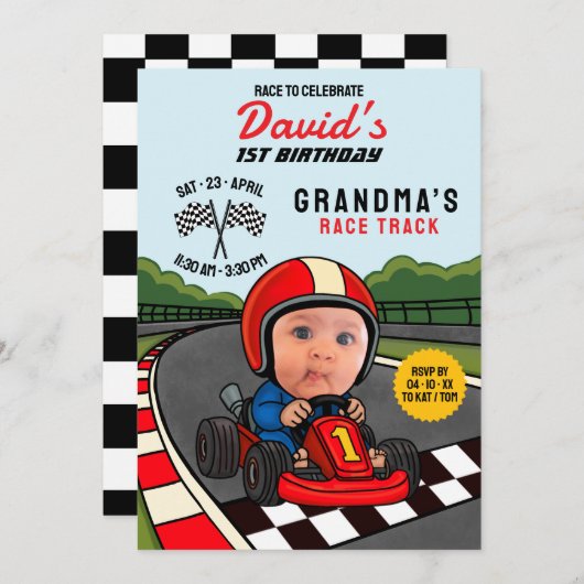 Race om te vieren! Aangepaste 1e verjaardag Kaart (Voorkant / Achterkant)
