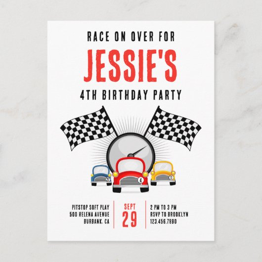 Race on Over Auto Verjaardagsfeest Uitnodiging (Voorkant)